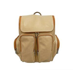 Unisex Beige Real Leather Large Backpack